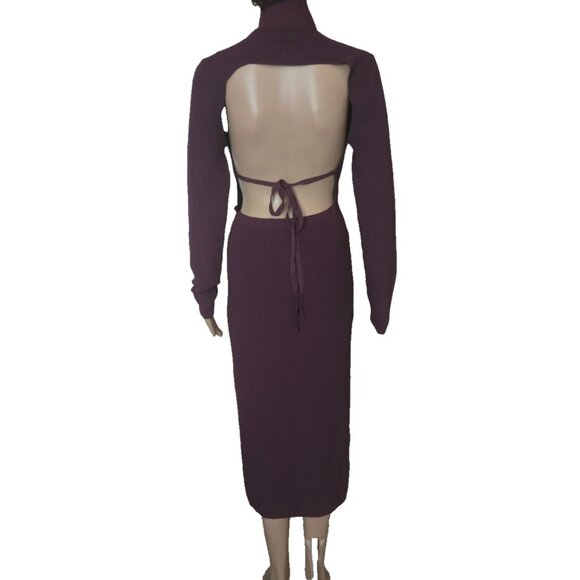 Bardot Santi Backless Sweater Dress Midi Long Sleeve Burgundy Rib Knit size US 8 - Picture 3 of 9